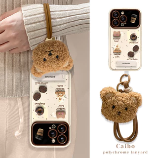 💖ขายร้อน💖 ตุ๊กตากาแฟ iPhone 16 Pro Max เคสโทรศัพท์ iPhone 15 14 13 12 Flip Mirror Lanyard เคสป้องกัน