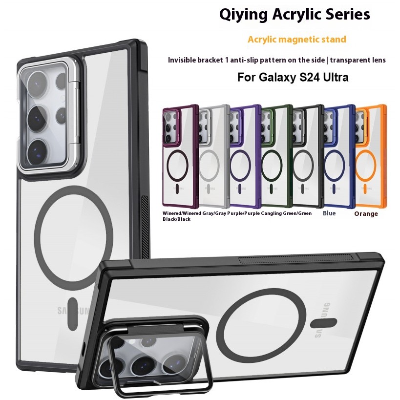 ที่ยึดเลนส์แม่เหล็กโปร่งใสอะคริลิกสำหรับ Samsung S25 S24 Ultra S24 S23 Plus S24 S23 FE ปกป้องกล้องกระจก ชาร์จไร้สาย กันกระแทก
