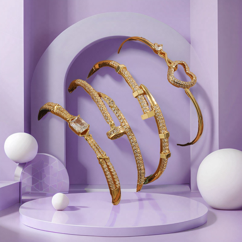 หลากหลาย Micro-Inlaid Zircon แฟชั่นสร้อยข้อมือ High Color Retention บุคลิกภาพออกแบบ Classy สร้อยข้อมือผู้หญิง