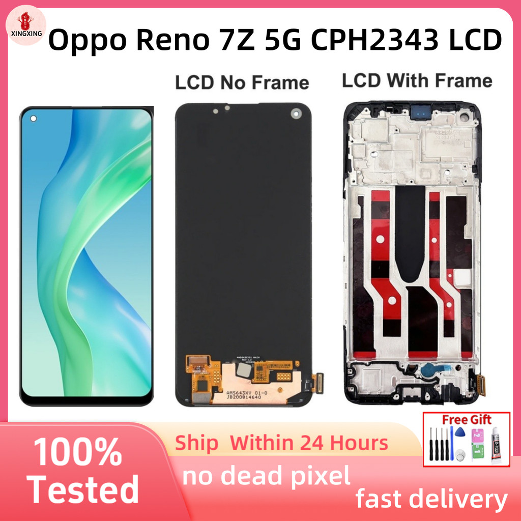 สําหรับOppo Reno 7Z 5G CPH2343 LCD AMOLEDจอแสดงผลหน้าจอสัมผัสReno7 Z Digitizerพร้อมกรอบประกอบเปลี่ยน