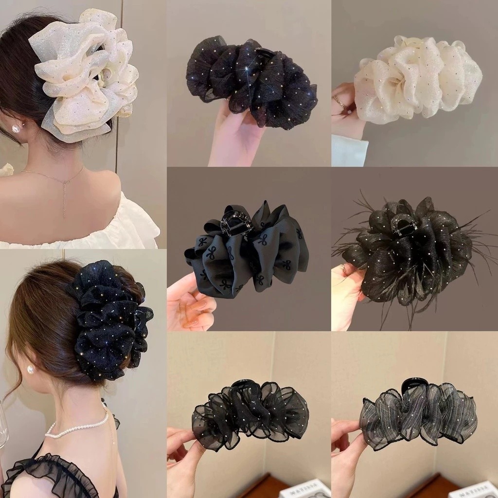 กิ๊บติดผมโบว์สีดําและสีขาวหญิงเกาหลีอารมณ์แฟชั่นเครื่องประดับผม