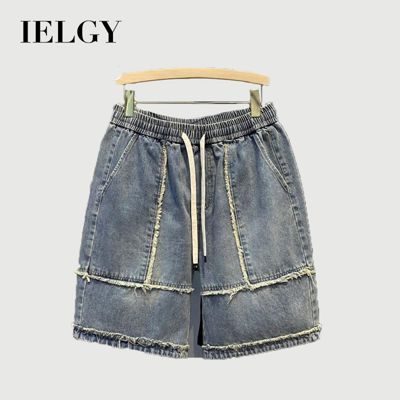 IELGY กางเกงยีนส์ขาสั้นผู้ชายฤดูร้อนใหม่สไตล์เกาหลีออกแบบขอบหยาบ