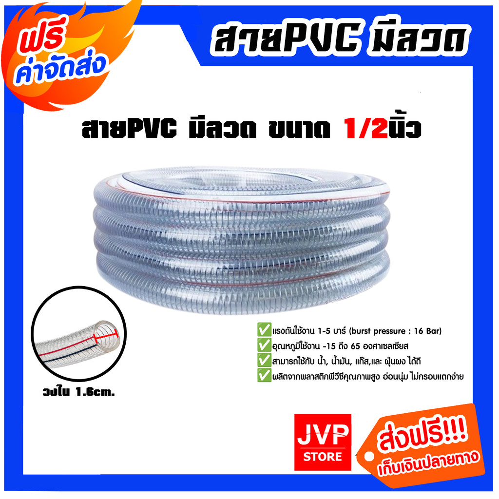 สายPVC มีลวด ขนาด 1/2นิ้ว แบ่งขาย 1 เมตร ตรา SUPER (วงใน 1.6cm.) สายยางไส้ลวด สายพีวีซี สายส่งแก๊ส สายส่งน้ำมัน สายส่งลม
