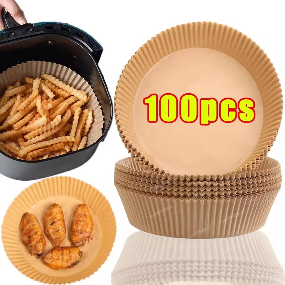 แผ่นรองอบกระดาษกลมแบบใช้แล้วทิ้ง - Air Fryer Non-Stick Liners Paper - อุปกรณ์อบขนมในครัว