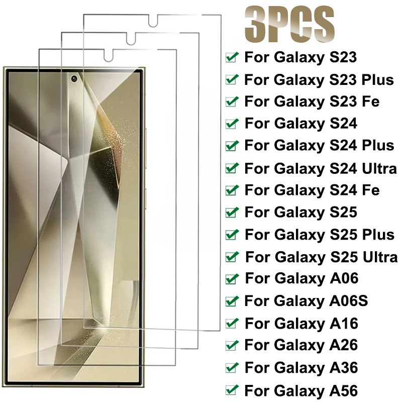 SAMSUNG 3pcsกระจกป้องกันสําหรับsamsung Galaxy S24 S25 Ultra S23 Plus S24 Feป้องกันหน้าจอสําหรับSamsung A16 A06 A06S A26 A36 A56