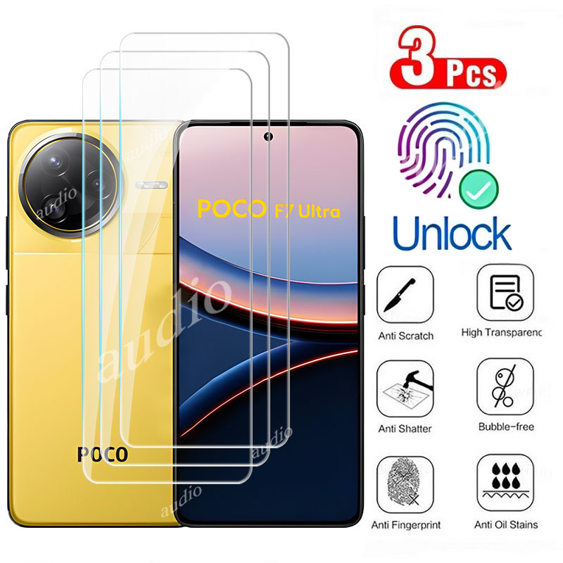 Poco F7 Ultra 5G 3 ชิ้นกระจกนิรภัยป้องกันหน้าจอสําหรับ Poco F7 Pro Ultra F7Pro F7Ultra 5G 2025 โปร่ง
