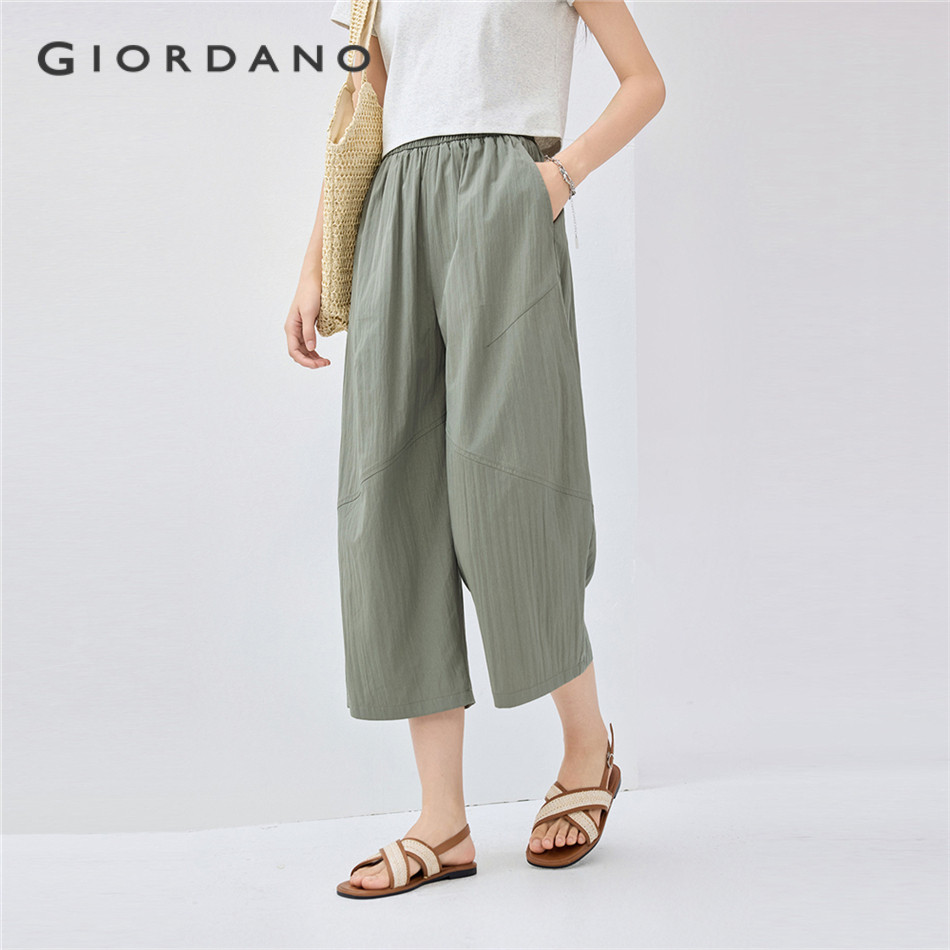 GIORDANO WOMEN Drawstring elastic waist wide leg stretchy pants 05416347