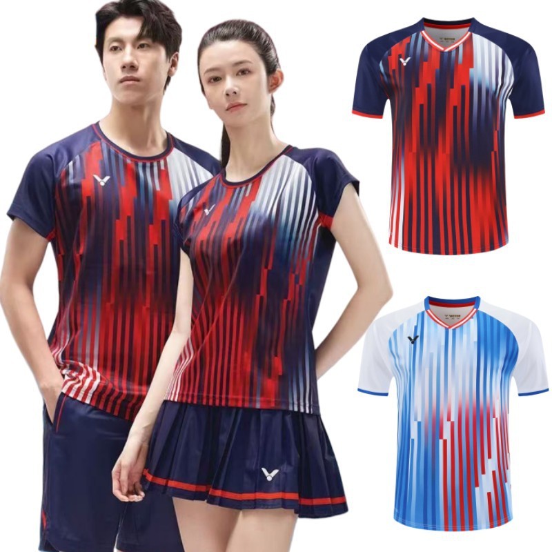ในสต็อกจัดส่งฟรี 2025 ฤดูร้อนความเร็วระบายอากาศแห้งเสื้อกีฬาแบดมินตันการแข่งขันมืออาชีพชุดการฝึกอบรมด้านบน