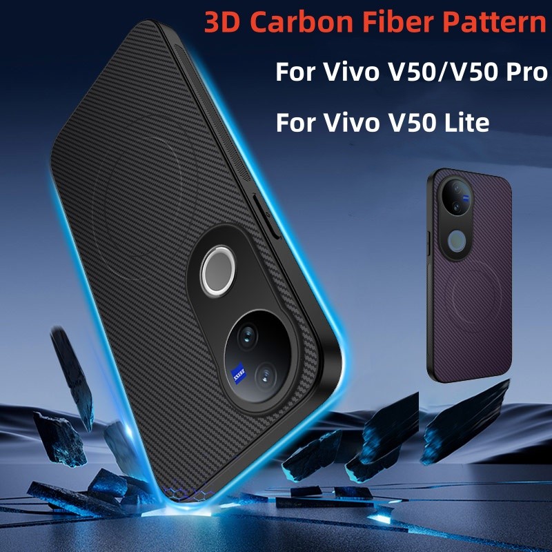 สําหรับ Vivo V60 Lite V50 Pro 5G 4G เคสโทรศัพท์คาร์บอนไฟเบอร์ 3D กันกระแทก กันเหงื่อ กันรอยนิ้วมือ ปลอก