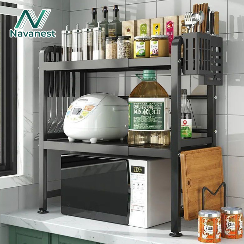 Navanest ชั้นวางไมโครเวฟในครัว  วางเตาอบ  วางหม้อหุงข้าว แบบพับเก็บได้ ที่วางไมโครเวฟ 2 ชั้น / 3 ชั้น รับน้ําหนัก60kg