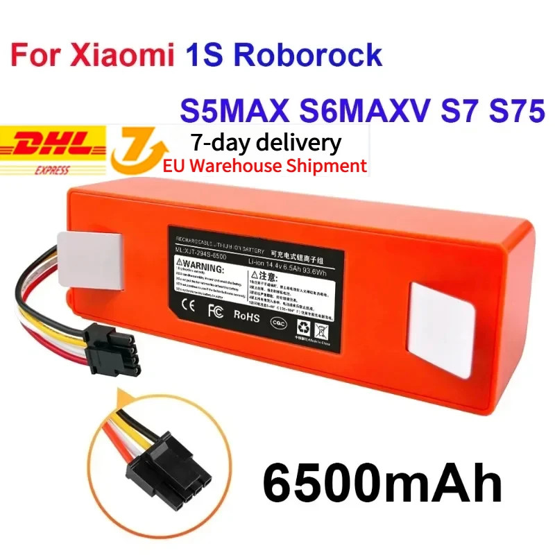 14.4v 6500mAh แบตเตอรี่ทดแทนสําหรับ XiaoMi 1S Roborock S5MAX S6MAXV S7 S75 Sweeping Mopping หุ่นยนต์