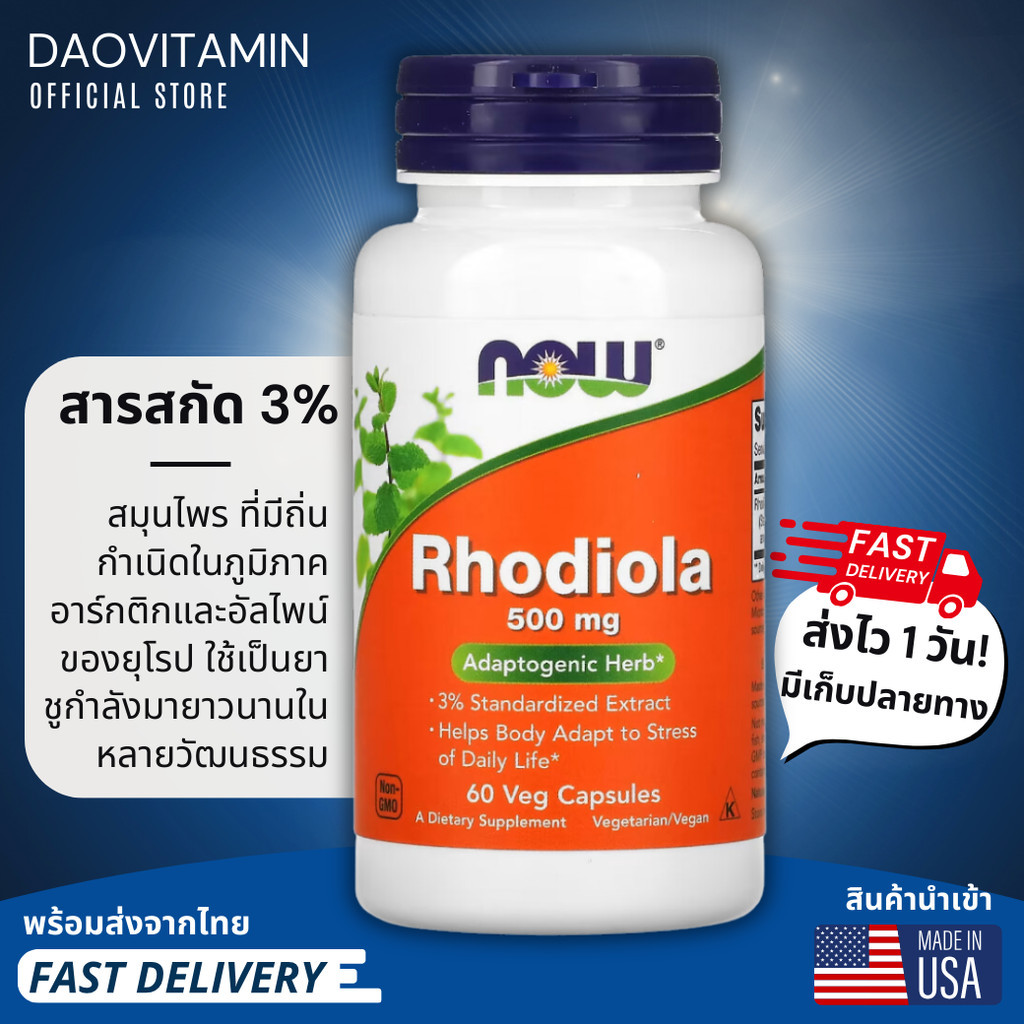 ลอตผลิตใหม่! Exp.08/2029, NOW Foods, Rhodiola, 500 mg, 60 แคปซูลผัก