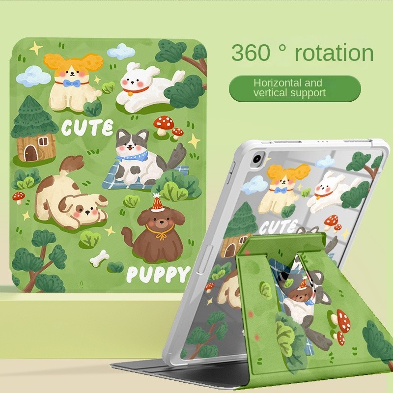 [เคส iPad] สําหรับ iPad Gen9/Gen7/Gen8 10.2 air4/5 10.9 10.5 Air3/Pro 11 2021 Mini6 A16 m3 m2 gen11 gen10 เคส iPad อะคริลิค 360 หมุนหญ้าแมวแผ่นดัดกรณีป้องกัน