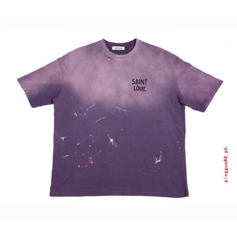 Saint L0uis เสื้อยืดคอกลม แขนสั้น ผ้าฝ้ายแท้ พิมพ์ลายตัวอักษร ทรงหลวม ไล่โทนสี สีดํา แฟชั่นฤดูใบไม้ผ