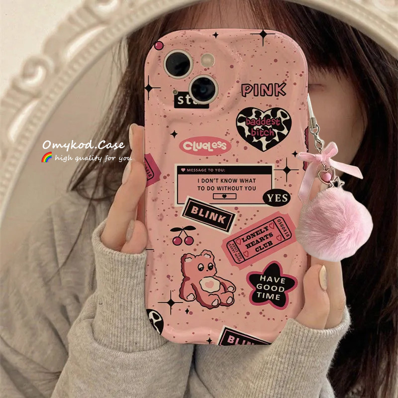 Ready Stock Compatible For iPhone 16 15 XR 14 13 11 12 Pro Max 8 7 6 6s Plus SE 2020 XS Max Cute Love Bear Phone Case & Chain Soft Protection Back Cover