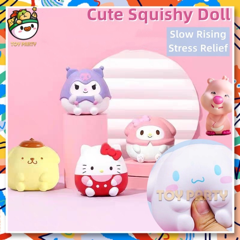 【 24ชม. Squishy ToyKids น่ารัก Kuromi Plushie ตุ๊กตา Sanrio Squishy กดช้า Rising ความเครียดบรรเทาของเล่น Shin Chan Cinnamoroll Ruby Squeeze Fidget ของเล่น Decompression ของขวัญ
