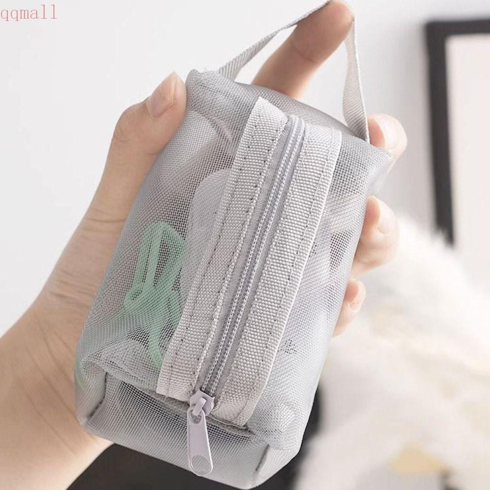 Qqmall กระเป๋าใส่เหรียญ ผ้าไนล่อนใส มีซิป ขนาดเล็ก แบบพกพา สําหรับใส่ลิปสติก บัตรเครดิต เครื่องสําอาง นักเรียน