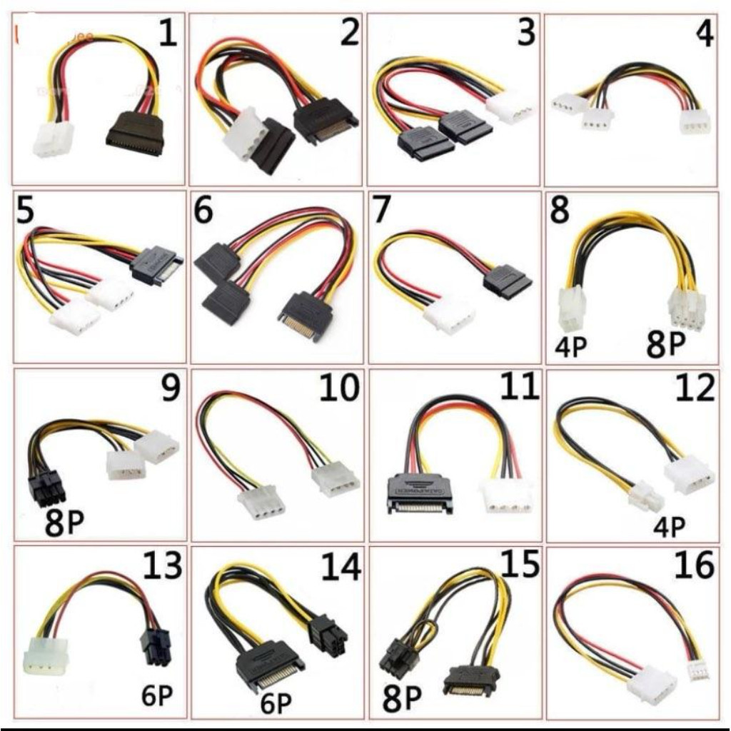 Power Sata สายไฟ ฮาร์ดดิสก์ สายไฟการ์ดจอ Cable Y-Power IDE molex 6Pin-8pin-4Pin-15Pin-SATA-4Pin-IDE-Molex-15Pin-SATA
