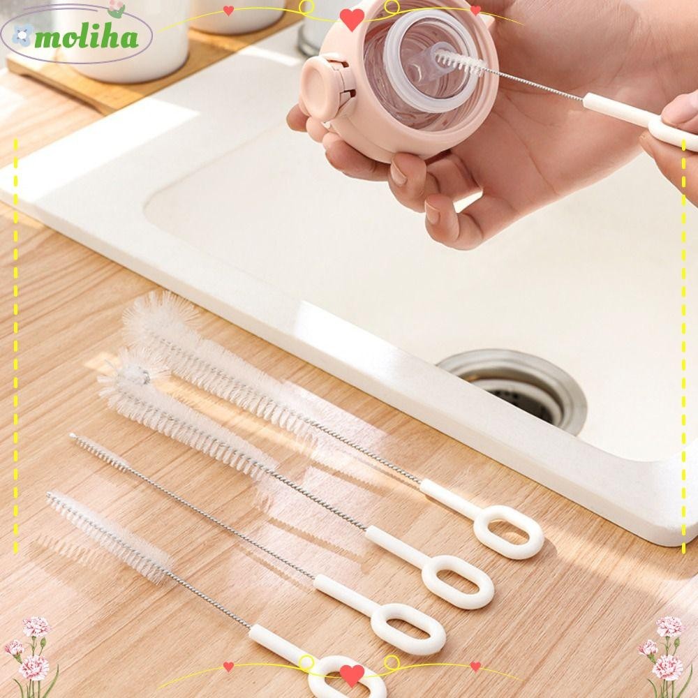 Moliha แปรงไนล่อน ด้ามจับยาว แบบพกพา สําหรับทําความสะอาดหลอดดูดน้ํา 5 ชิ้น ต่อชุด