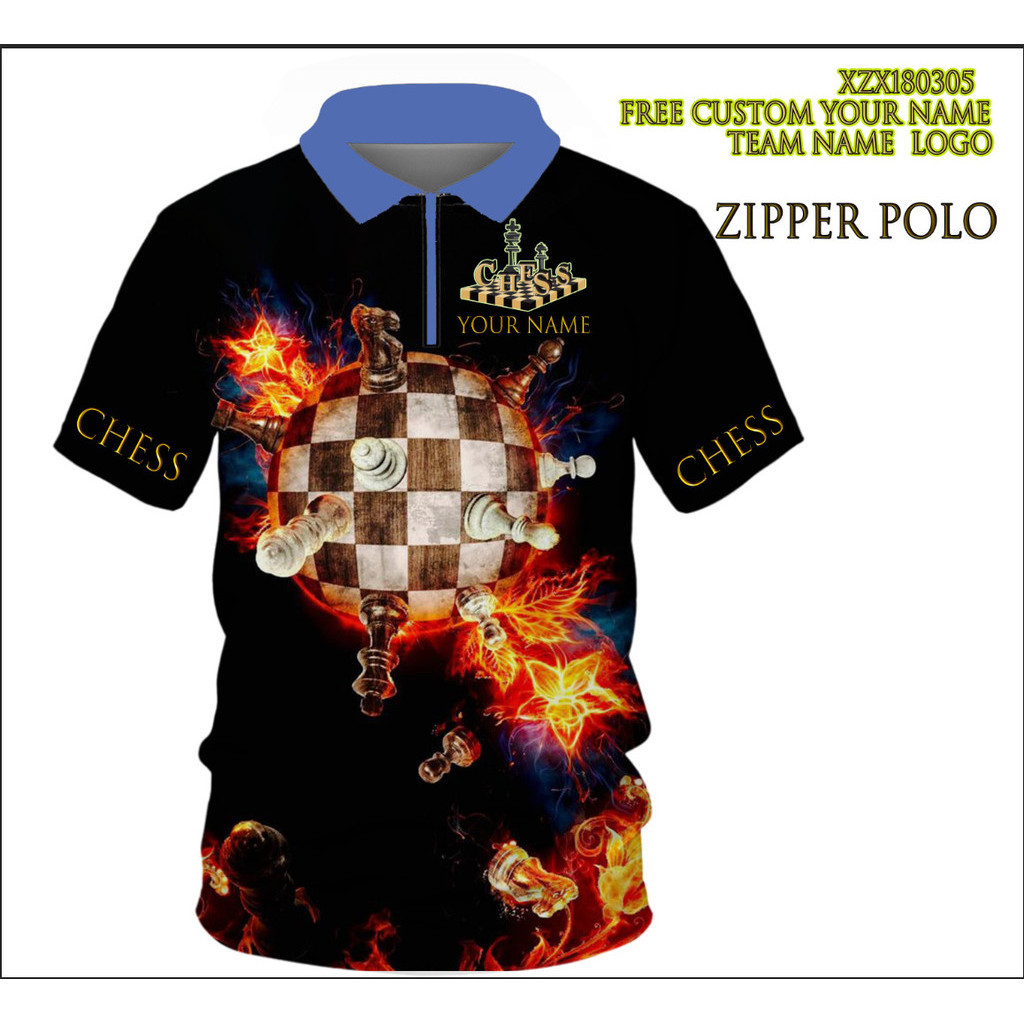 NELV 2024 โปโลซิป 3D ออกแบบใหม่สําหรับไลฟ์สไตล์หมากรุกสากล ปรับแต่งฟรีของเสื้อโปโล Chess&chess king 