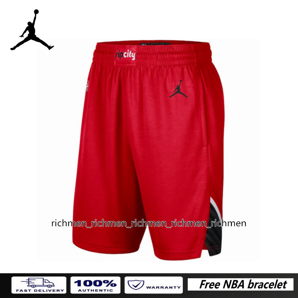 ใหม่ กางเกงเบลเซอร์ขาสั้น ของแท้ NBA Portland Trail สีแดง สําหรับผู้ชาย