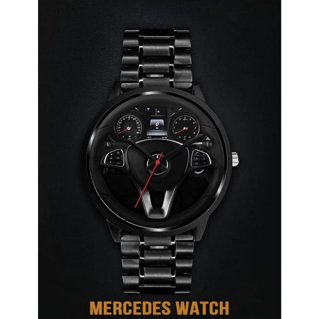 Mercedes Benz นาฬิกาข้อมือ สายแสตนเลส กันน้ํา สีดํา สีทอง และสีขาว สําหรับผู้ชาย