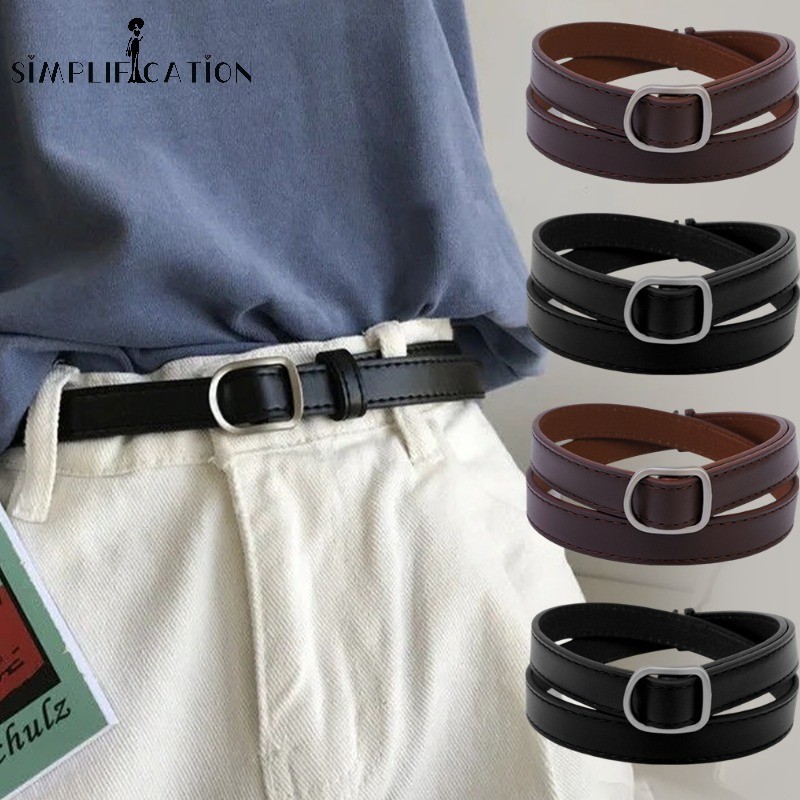 1 PC สไตล ์ เกาหลีเรียบง ่ ายไม ่ มีรูหัวเข ็ มขัดเข ็ มขัดผู ้ หญิงแฟชั ่ น Vintage โลหะบางเข ็ มขัดกางเกงยีนส ์ หนัง PU สายรัดเอวตกแต ่ ง