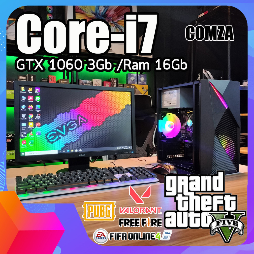 คอมประกอบ Core i7 /GTX 1060 3Gb /Ram 16Gb ทำงาน เล่นเกมส์ Gta V,Pubg,Fifa,Freefire,Valorant,สินค้าคุณภาพ พร้อมใช้งาน