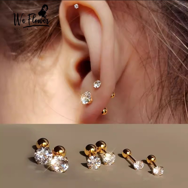 เราดอกไม ้ 1PC คลาสสิก Gold Ball คริสตัลเจาะสกรูต ่ างหูสําหรับผู ้ หญิงผู ้ ชาย Hypoallergenic หู Studs เครื ่ องประดับอุปกรณ ์ เสริม