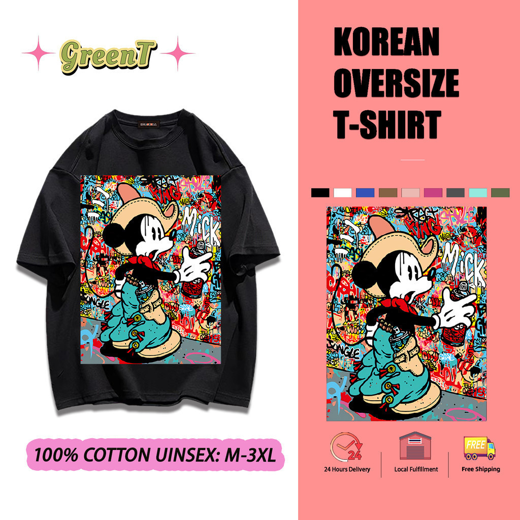 2024 GreenT มาใหม่~เสื้อยืดตัวใหญ่ ลายกีฬาแฟชั่น oversized เสื้อผ้าวัยรุ่นแฟชั่น 7สี M-3XL