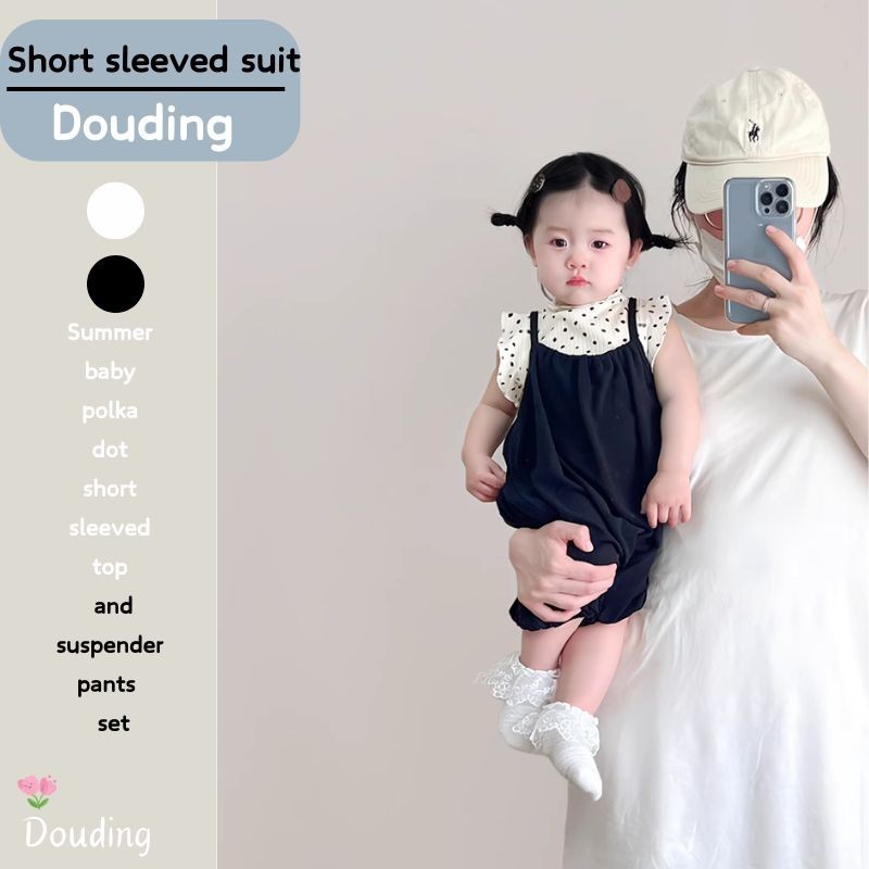 ฤดูร ้ อนเด ็ ก Polka Dot เสื ้ อแขนกุด Bottoming + ชุดจั ๊ มสูทฤดูร ้ อน + แถบคาดศีรษะสามชิ ้ น