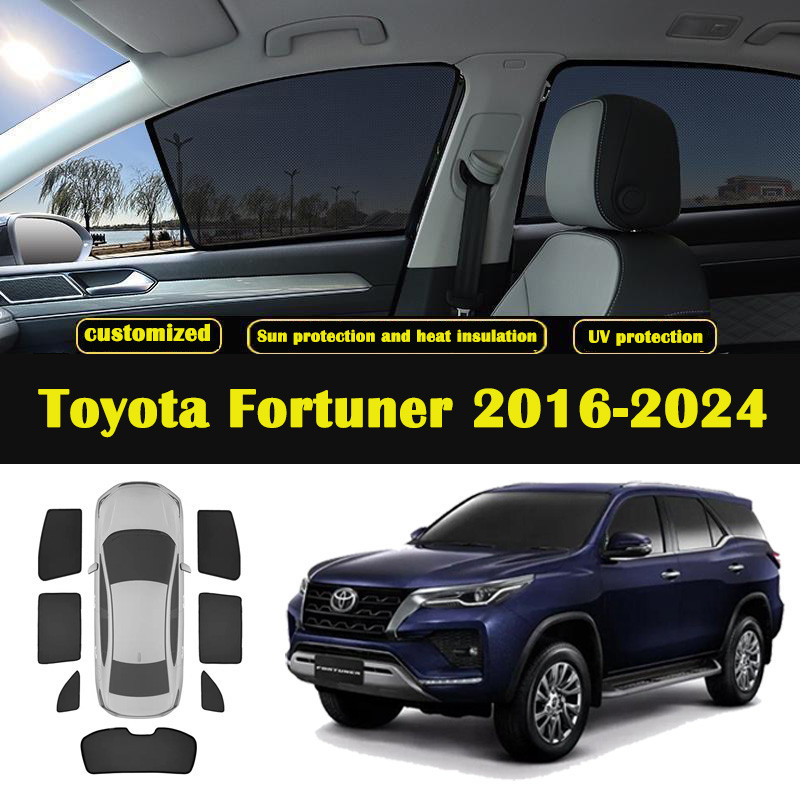 ม่านบังแดดรถยนต์สําหรับ Toyota Fortuner 2016-2024 รถหน้าต่าง Sunshade Shield กระจกหน้าด้านหลังด้านข้างผ้าม่าน Sun Shade Visor ที่กําหนดเองม่านบังแดดรถยนต์