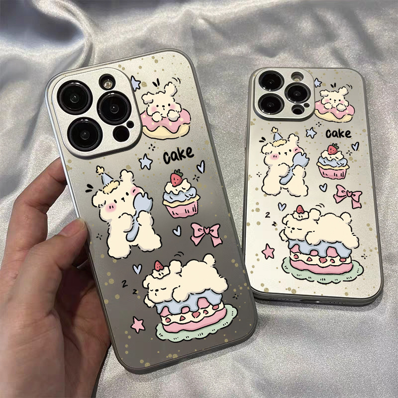 สำหรับ iPhone 13 12 14 11 Pro Max XR X Plus XS SE เค้กลูกสุนัข กรณีโทรศัพท์มือถือชุบเคสไอโฟนคู่เคส