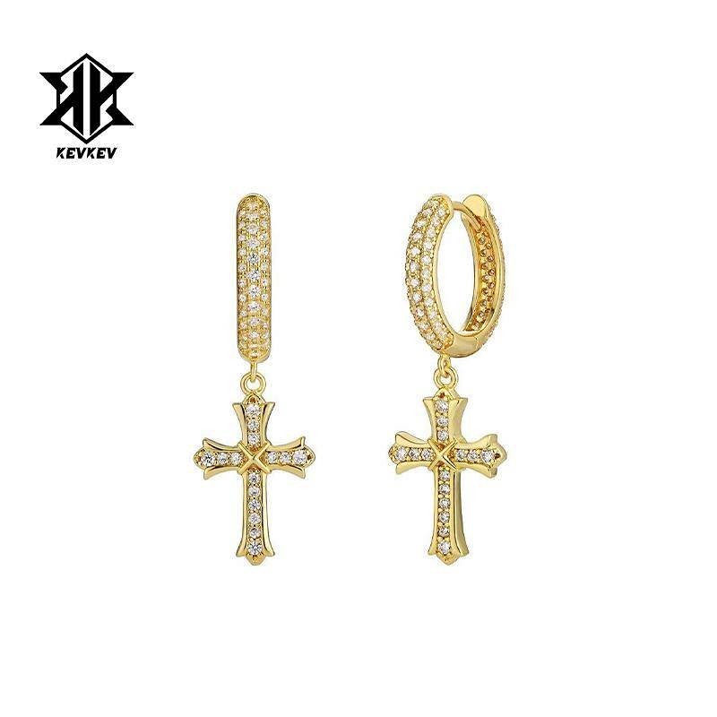 Same Style S925 Sterling Silver Full Diamond Cross Stud Earrings Men's High-Grade Ruffle Handsome Stylish LYbh