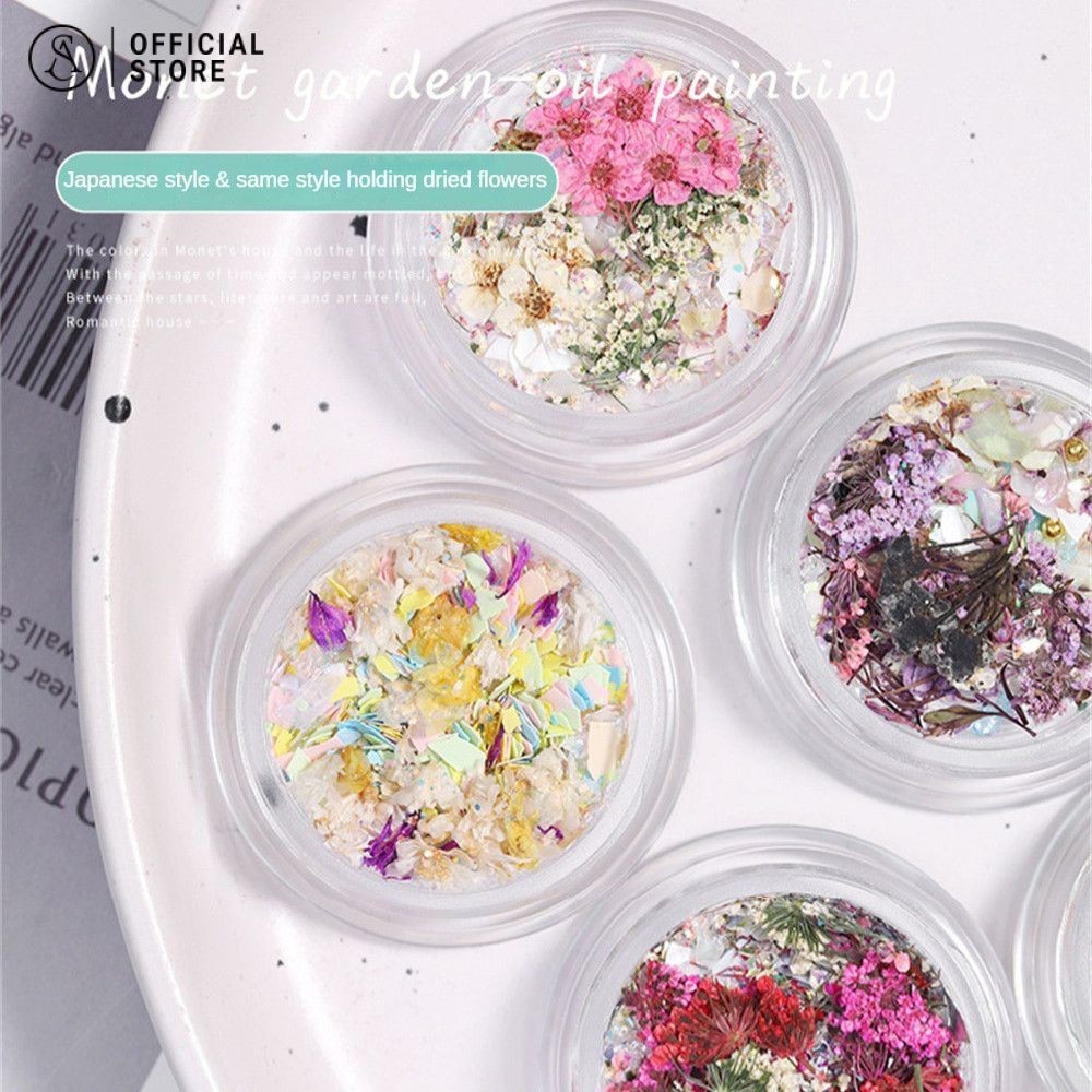 เครื่องประดับเล็บดอกไม้แห้งดอกไม้ขนาดเล็กผสมสี DIY ตกแต่งเล็บ