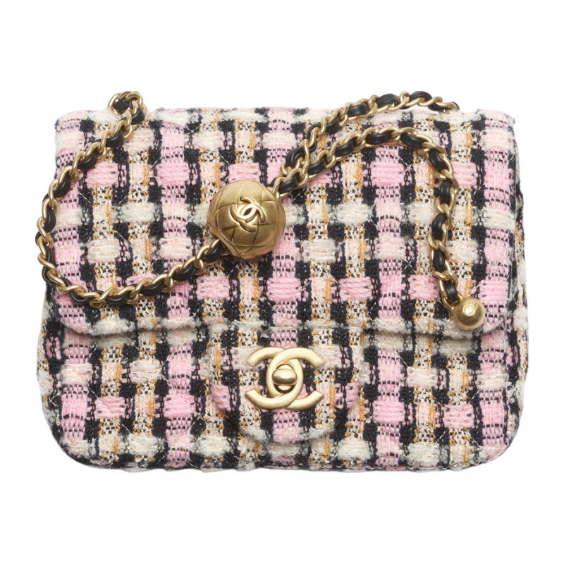 Chanel/Chanel womens bag PICCOLA pink wool plaid exquisite single shoulder crossbody