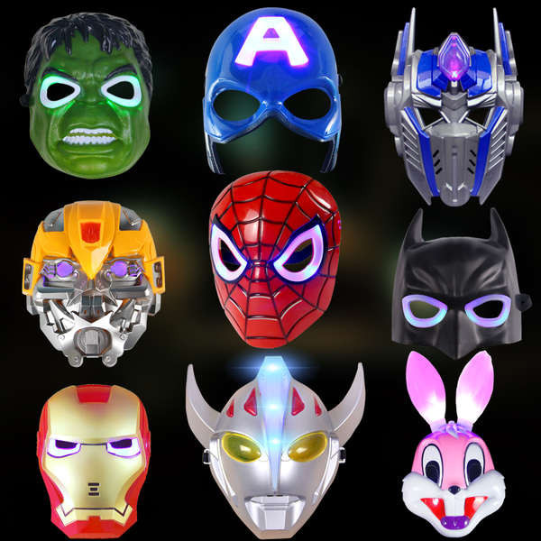 หน ้ ากากเด ็ กการ ์ ตูน Optimus Spider-Man Iron Man Hulk กัปตันอเมริกาหมวก Luminous Mask Full Face
