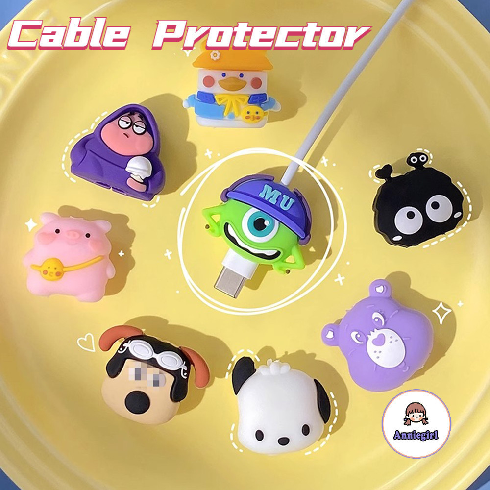 การ์ตูนมอนสเตอร์สัตว์ป้องกันสายสําหรับสายชาร์จ USB สาย Apple/Type C 3D ลูกสุนัขหมีซิลิคอนสายข้อมูลแขนป้องกันทนทานสวมใส่ฝาครอบสาย