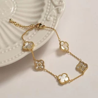 สร้อยข้อมือ ทอง 18K ประดับเพทาย ลายดอกไม้ ขนาดเล็ก หรูหรา เรียบง่าย สําหรับผู้หญิง