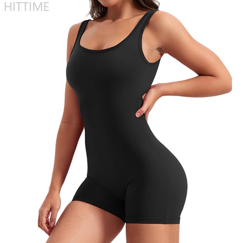 Hittime 1PC โยคะ Jumpsuit Bra Pad กระชับ Backless Hip Lift ชิ้นเดียวจีบ Nude Romper กางเกงขาสั้น I6O