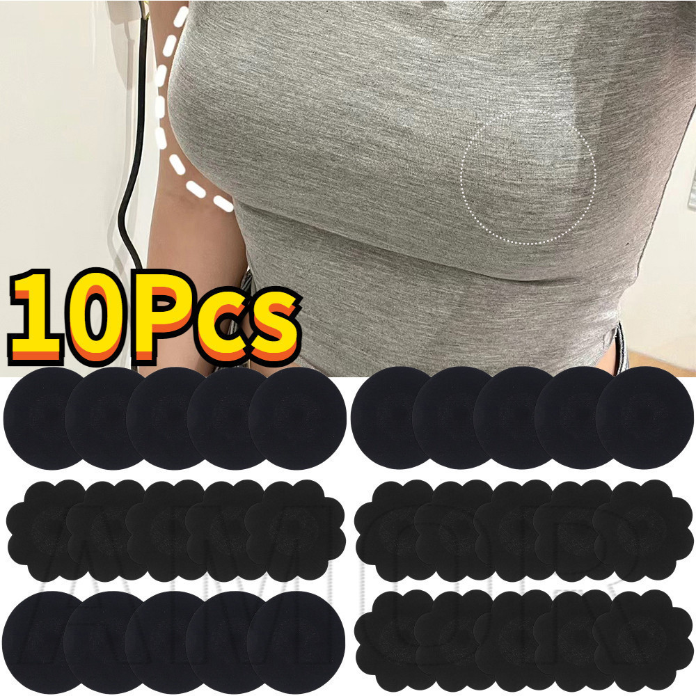 สติ๊กเกอร์จุกนม 10 ชิ้น – ที่มองไม่เห็น กาวในตัว แบบใช้แล้วทิ้ง – อุปกรณ์ชุดชั้นใน – แพทช์ชุดชั้นในไม่ทอสีดํา – ระบายอากาศบางเฉียบเป็นมิตรกับผิว – ยกนม