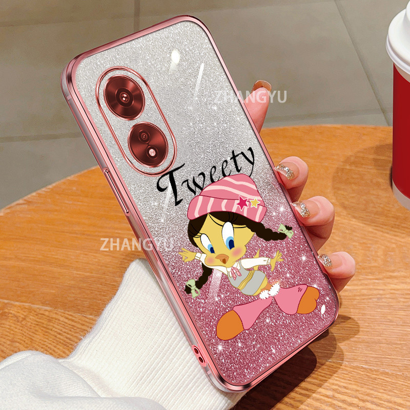 ปลอกoppo A1 A2 5G A58 4G A79 A1 A2 PRO A18 A38 4G A78 4G A78 5G A97 A98 5Gเคสโทรศัพท์TPUเป็ดสาวรูปแบบซิลิโคนบางเฉียบElectroplatedนุ่มกรณี