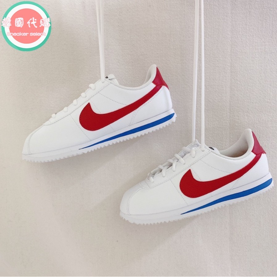 {Large Ready Stock } NIKE CORTEZ White Blue Red Forrest Gump Leather Original Women 's Shoes (904764103)