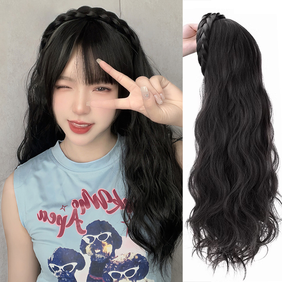 ผู ้ หญิงสําหรับต ่ อวิกผมแป ้ งทอด Twists braid วิกผม Fishbone ถักเปียที ่ คาดผมครึ ่ งหัวสไตล ์ ผมบางและหยิก - รูปที่ 2