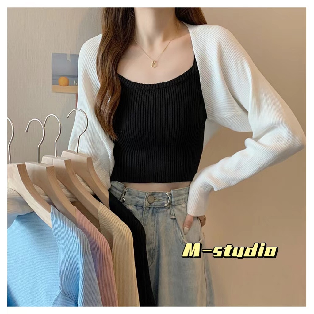 Maze⭐️พร้อมส่ง⭐️เสื้อคลุมไหมพรมครึ่งตัว ใส่สบายมาก ผ้าร่องน่ารักๆ เสื้อคลุมกันแดดแขนยาว(23150)
