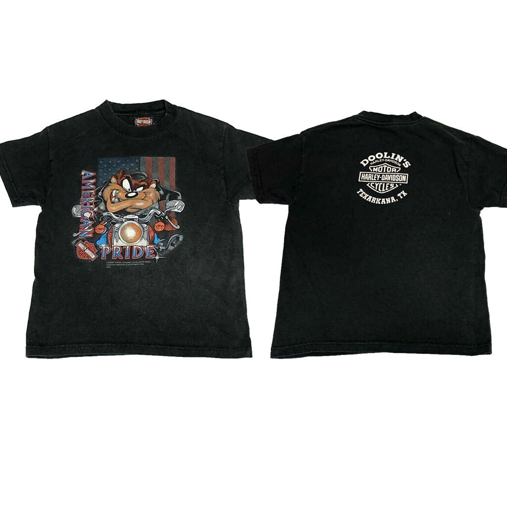 【Fashion】วินเทจ Harley Davidson Looney Tunes Taz Biker Unisex เสื้อยืด