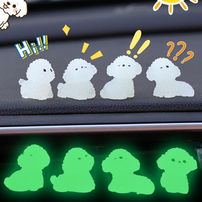 ลูกสุนัข Bichon Frise เครื่องประดับรถยนต์ - น่ารัก, การ์ตูน, มินิ, ส่องสว่าง -สําหรับคอนโซลกลางรถ, Dashboard, กระจกมองหลัง - ตกแต่งโต๊ะสร้างสรรค์ - อุปกรณ์ตกแต่งภายในรถยนต์