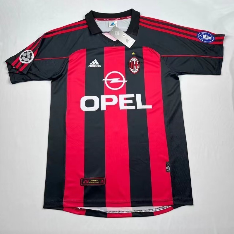 2000-01 AC Milan Home Vintage Jersey S-XXL เสื ้ อแขนสั ้ นผู ้ ชายแห ้ งเร ็ วกีฬาฟุตบอล AAA