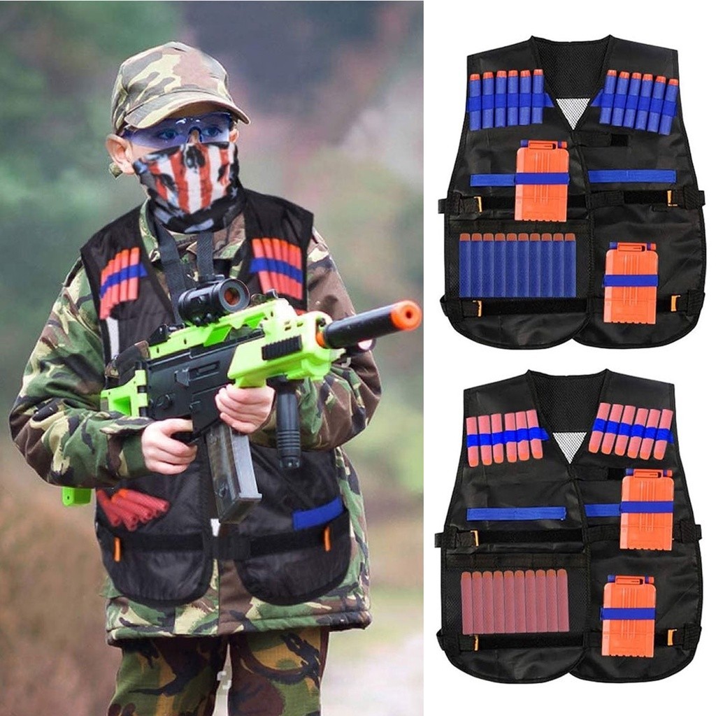 KIDS TACTICAL VEST KIT FOR NERF TOY GUNS SERIES WITH REFILL DARTS RELOAD CLIPS TACTICAL MASK WRIST BAND AND PROTECTIVE G