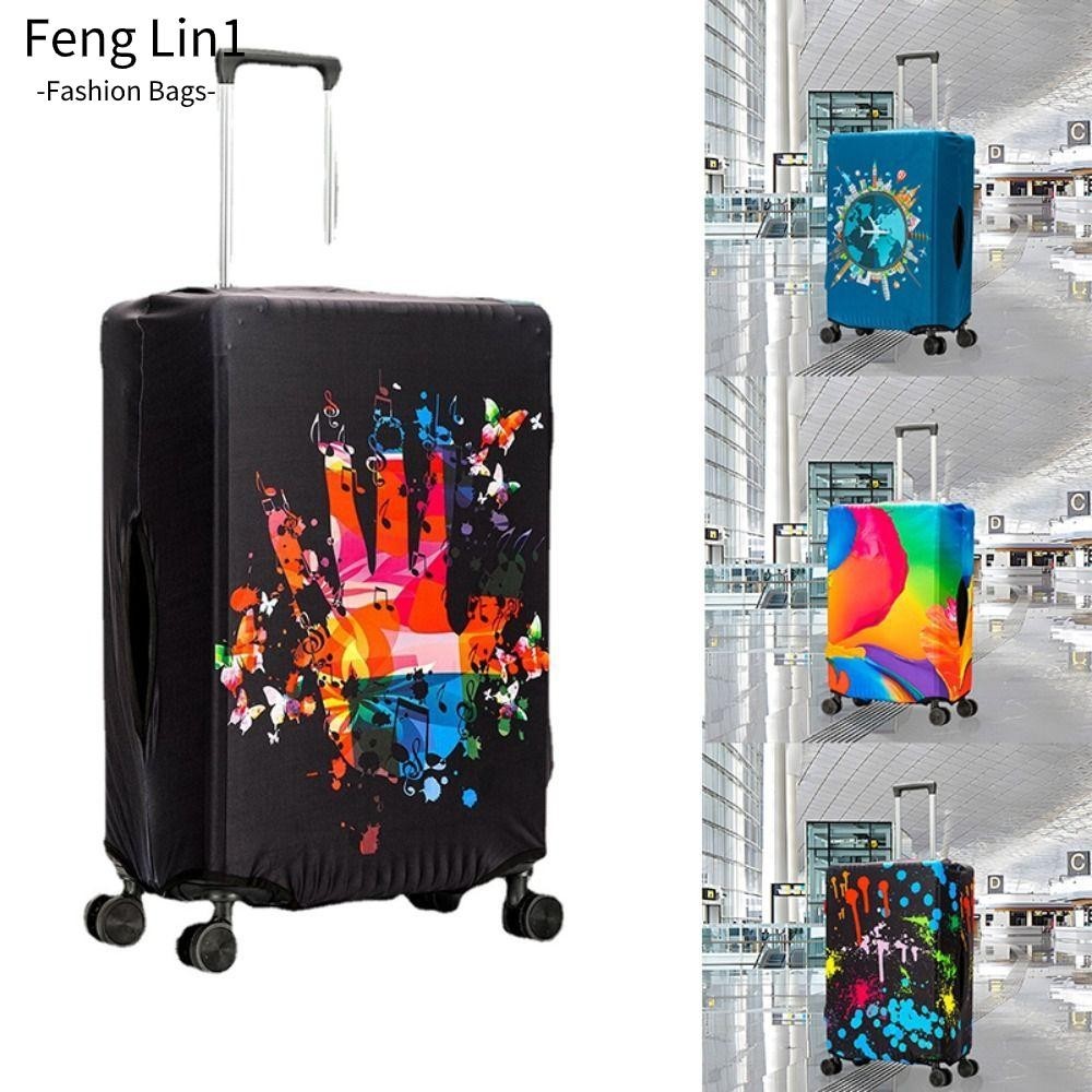Fengling ผ้าคลุมกระเป๋าเดินทาง ผ้าโพลีเอสเตอร์ แบบหนา ยืดหยุ่น กันฝุ่น ลายกราฟฟิตี้ หลากสี 20-29 นิ้ว